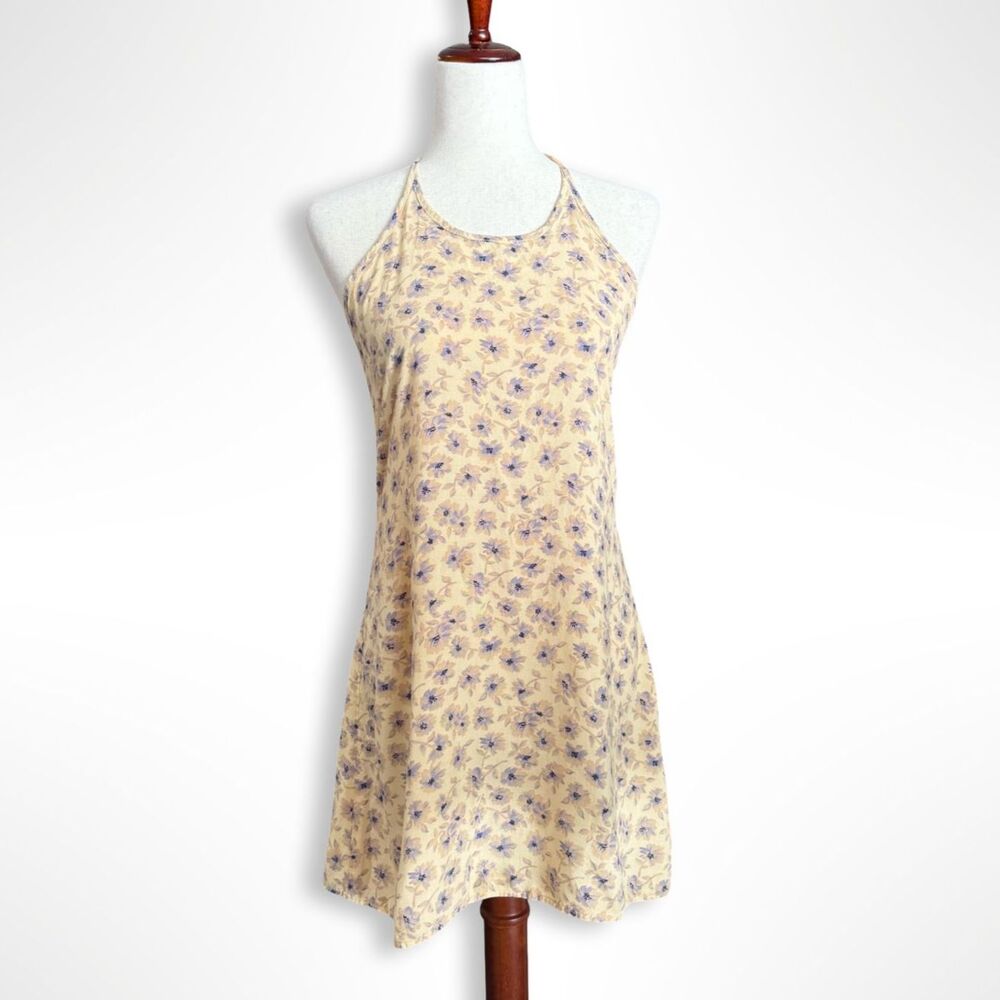 VTG 90s Blue & Yellow Spaghetti Strap Dini Dress, S, Cottagecore Summer
